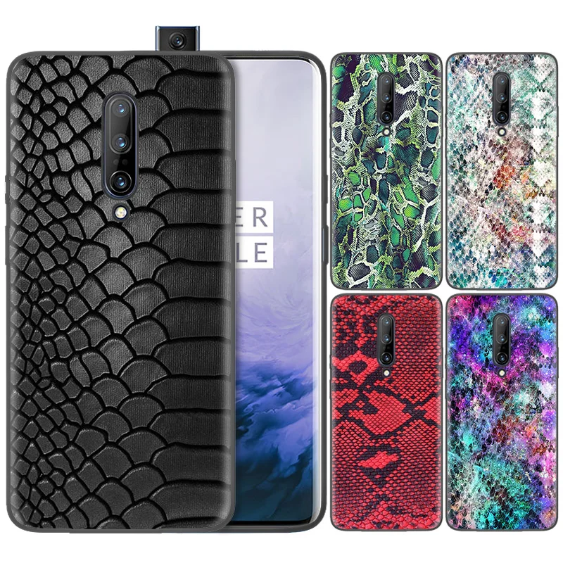

Business Pattern Phone Black Rubber Soft Silicone Case Bag Cover for 1+ Oneplus 6T Cases 6 7 Pro 5G Fundas Leather Snake Scales