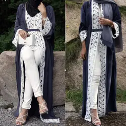 Элегантный мусульманская женщина абайя платье кружево кардиган длинные халаты кимоно Jubah Рамадан Арабская, Дубай турецкий Thobe Исламская