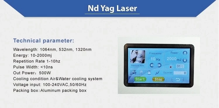 Последний хороший эффект nd yag лазер для удаления татуировок с nd yag стержнем и 1064nm 532nm 1220nm наконечником
