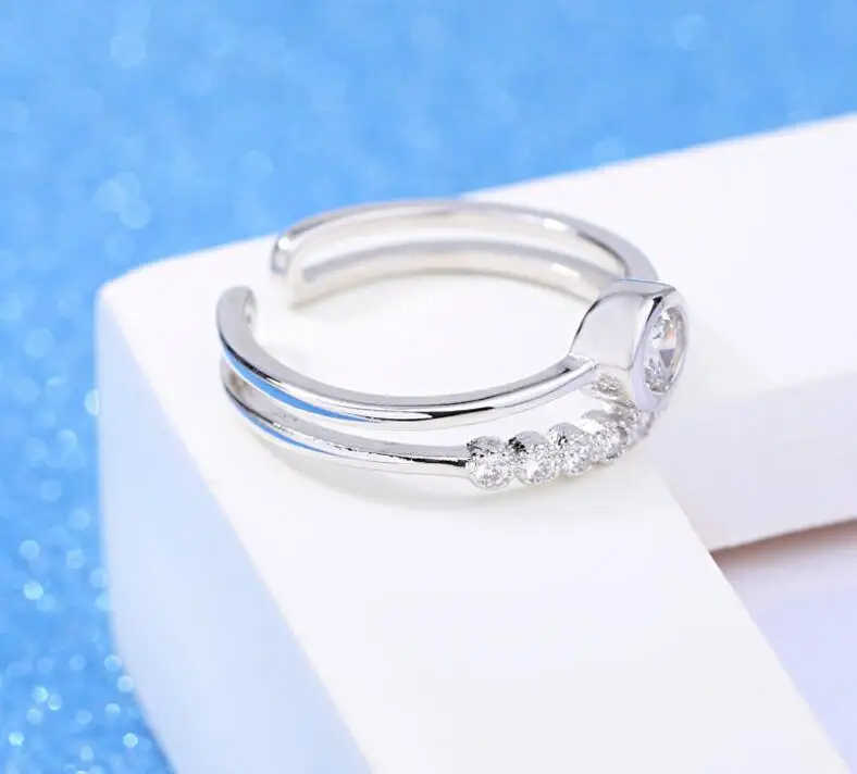 Новые модные изысканные кольца с цирконием и кристаллами, 925 пробы, серебряные, два ряда, красивые, с регулируемым размером, женские свадебные кольца, S-R55