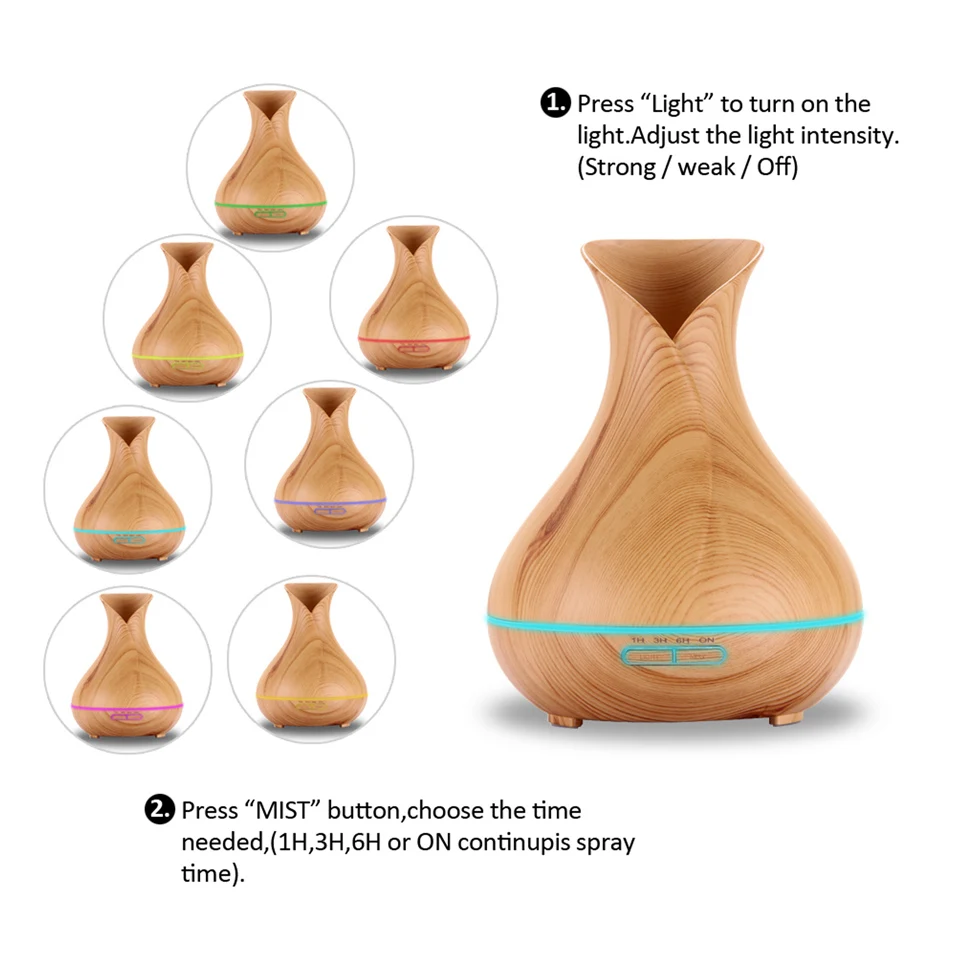 Günstige Vase Form Ätherisches Öl Diffusor 500 ml Luftbefeuchter Holzmaserung 7 Farbe LED Licht Ultraschall Kühlen Nebel Maker Aroma diffusor