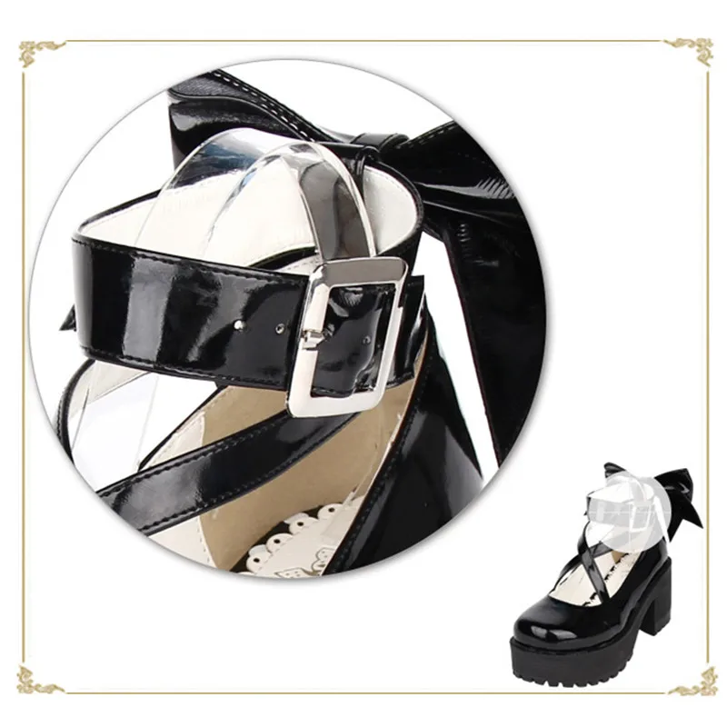Черные туфли-лодочки на платформе с ремешками на высоком каблуке 8 см; милые женские туфли Лолиты для костюмированной вечеринки