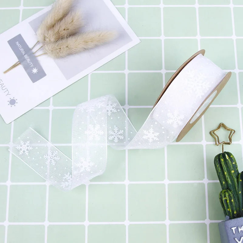 10 мм 25 мм органза лента Снежинка рождественские ленты для ручной работы рукоделие Подарочная упаковка украшения 10 м/лот