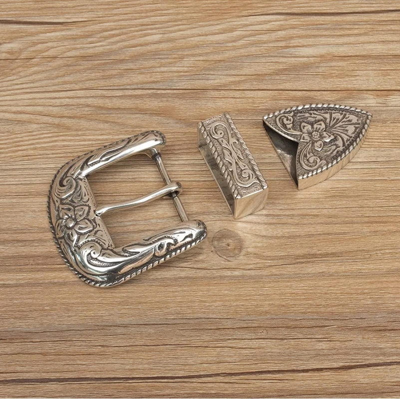 

DIY Johnleather Craft Western Floral Design Antique Silver Finish Belt Buckle Set