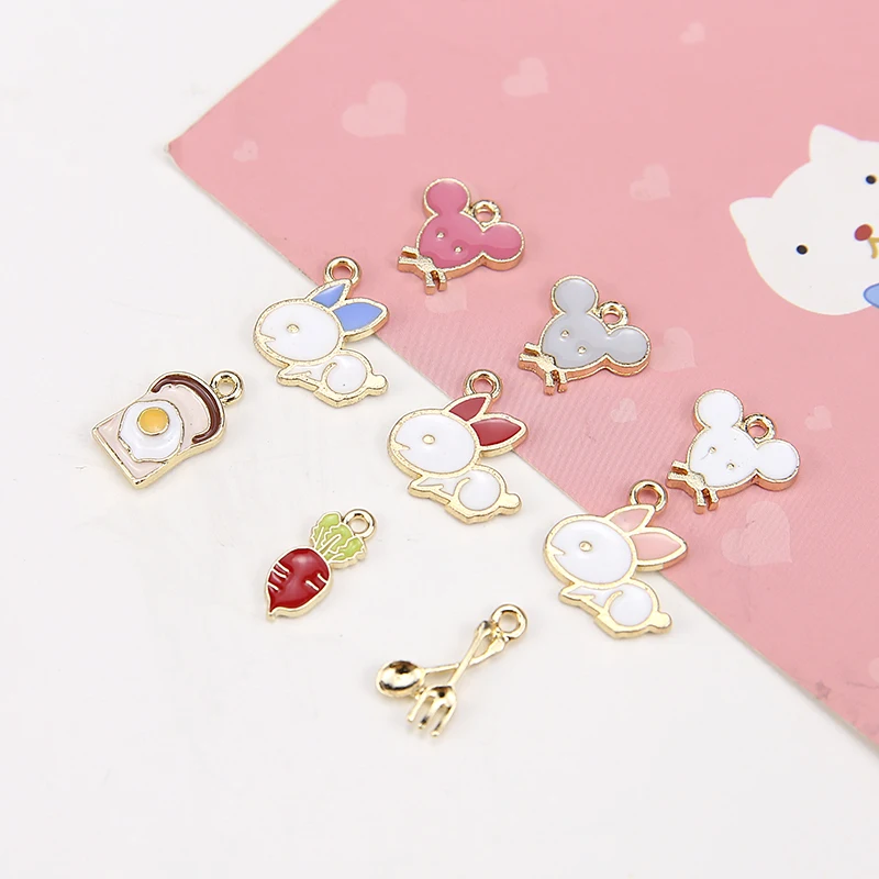 

10pcs fashion cute cartoon earrings for women creative mouse bunny carrot knife fork fried egg earrings jewelry accessories