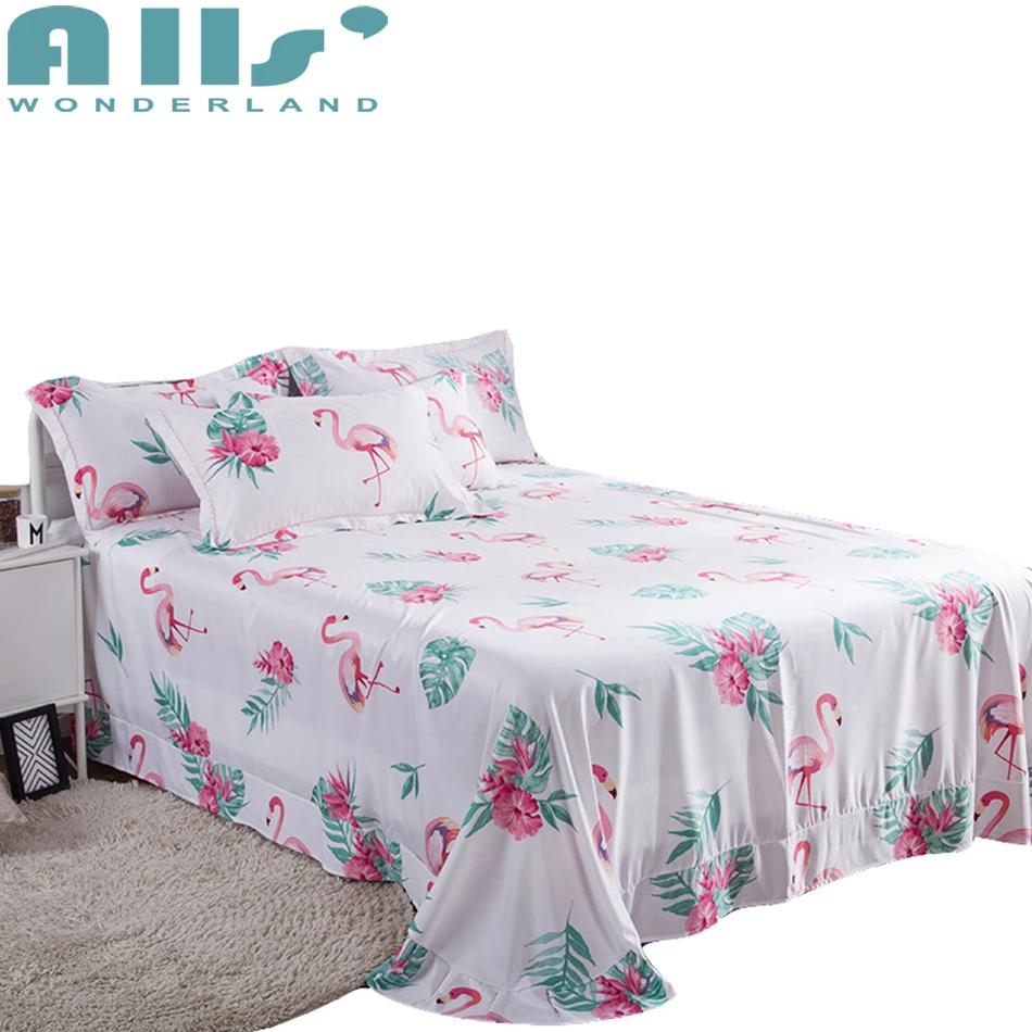 Cute Flamingos Lyocell Sleep Sheet For Summer High Quality Tencel Queen And King Size 1pc Bed