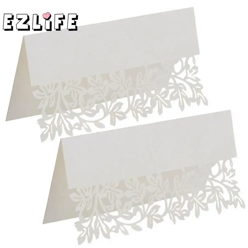 

10Pcs/Lot Lace Name Place Cards Wedding Party Table Chic Pearle scent Decor Table Name Message Beige White Greeting Card GF093