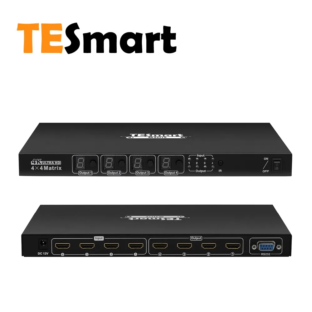 

TESmart Ultra HD 4K HDMI 4X4 Matrix Switcher 4 Ports Inputs and 4 Port Outputs with RS232 IR Remote Control Supports 4Kx2K@30HZ