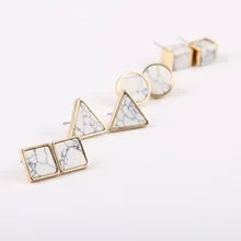 SHUANGR модные квадратные круглые геометрические мраморные белые серьги-гвоздики из натурального камня для женщин Рождественский подарок