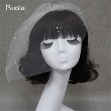 Горячая распродажа белые белоснежные свадебные вуали один слой жемчужный короткий Тюль индивидуальная свадебная вуаль с кромкой клетка свадебная вуаль с расческой FV08