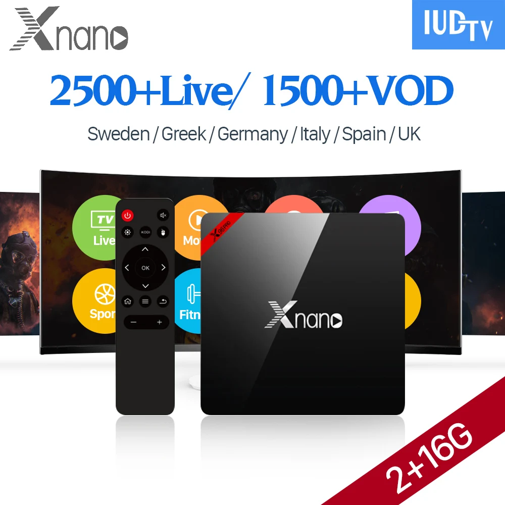 

Xnano Android 6.0 Smart TV BOX Amlogic S905X Quad Core Wireless WIFI 1 Year Code IUDTV IPTV Subscription Europe Arabic IPTV Box