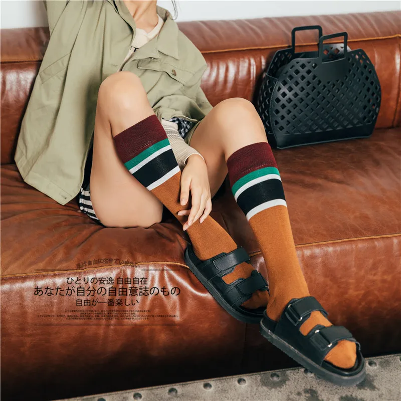 HUI GUAN Harajuku японский стиль высокое качество длинные носки для женщин в полоску носки в клетку все хлопковые эластичные мягкие Модные женские
