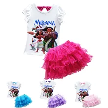 Комплект летней одежды для девочек, топы с принтом Моана, Vaiana, Maui, футболки, детская одежда, костюм Моаны, футболки+ юбки, 2 шт