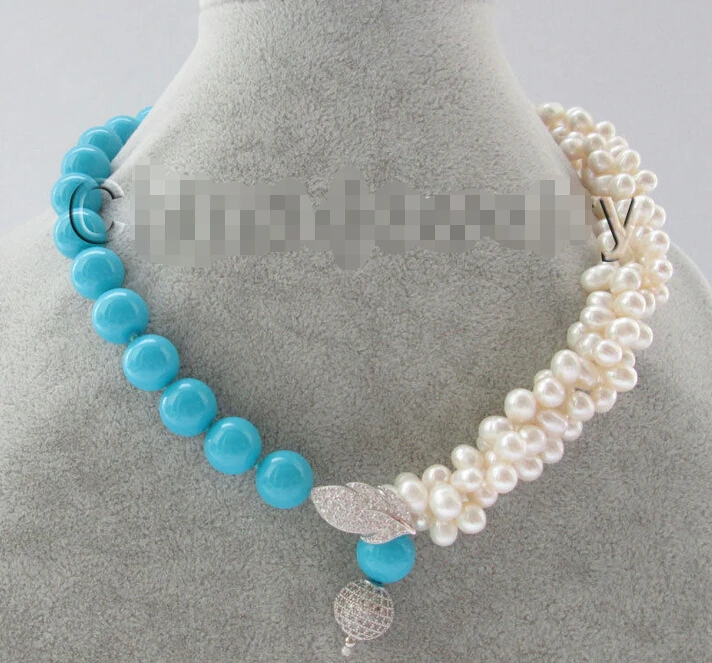 

Free shipping@@@@@ A> 3row 18" 7-8mm white freshwater pearl +12mm blue color sea shell pearl necklace a 6.08