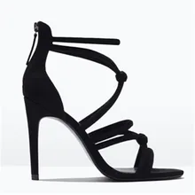 Sexy Schwarze Querbügel-frauen Sandalen Wildleder 10 CM High Heels Gladiator Frauen Pumps Hochzeit Prom Kleid Schuhe Frau Sommer