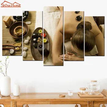 

ShineHome-5pcs Panel Wall Art Canvas Print Painting Modular Spa Nail Body Salon Massage Artwork Modular Picture Posters Art Deco