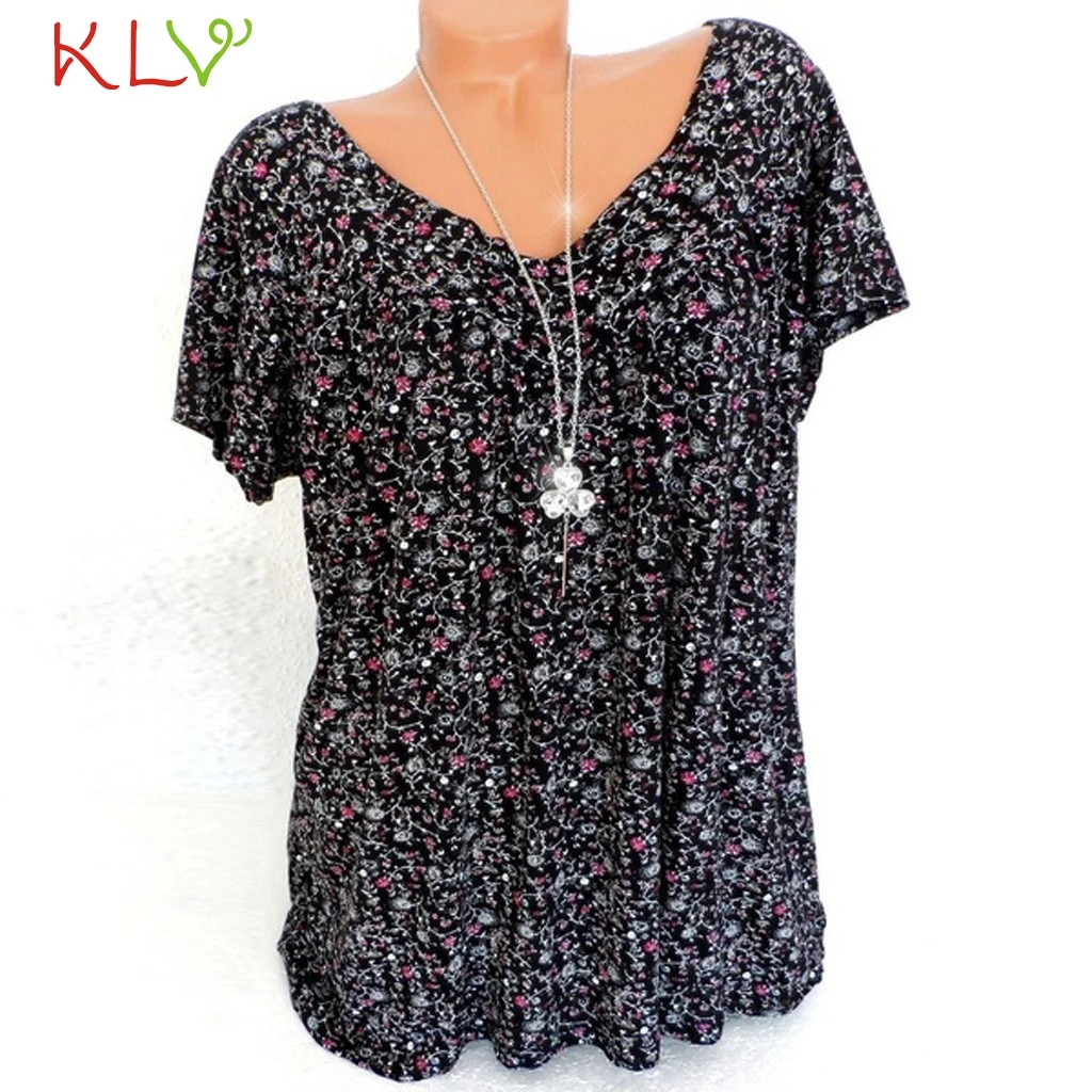 

Tops For Women 5XL Summer Flower Print V-Neck Short Sleeve Shirt Casual 2019 Fashion Tee Female Et Chemisier Plus Size 18Jan11
