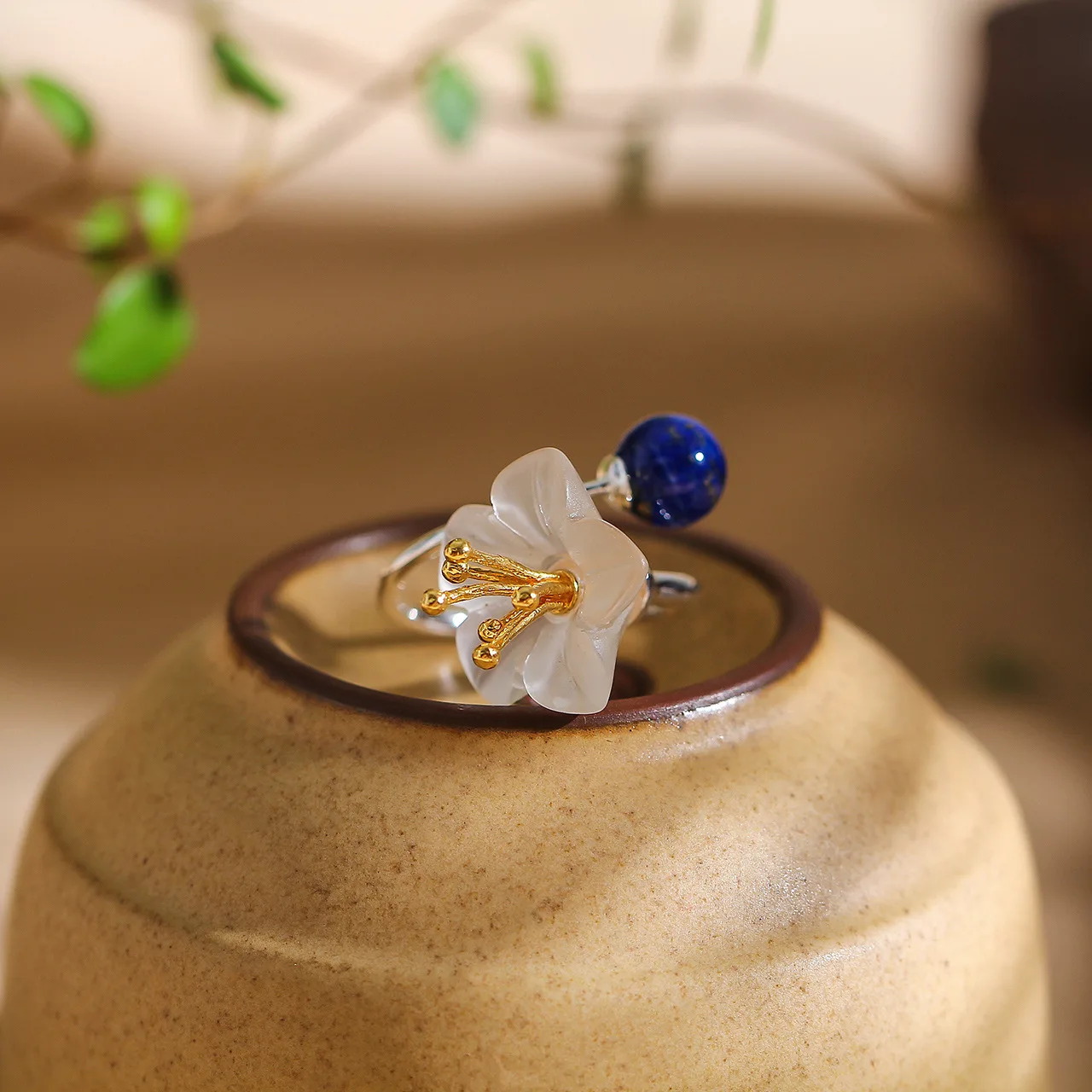 

Elegant Ladies Crystal Flower Lapis Rings Exquisite Wedding Engagement Rings for Women Original S925 Sterling Silver Jewelry