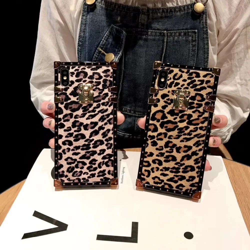 

Glitter Leopard Pattern Square Phone Case For Vivo Y66 Y67 V5 Y75 Y79 V7 Plus Y85 Y95 V9 V11 V15 Pro V11i Plush TPU Back Cover
