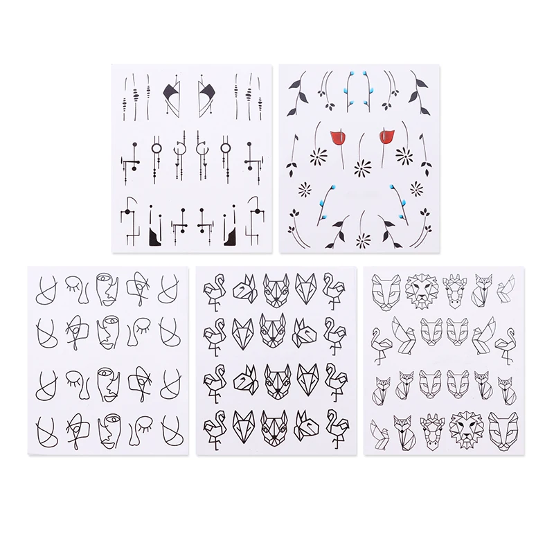 

5Pcs Nail Stickers Set Geometry Animals Pattern Manicure Full Wraps DIY Nail Transfer Stickers Manicure Nail Art Water Decals