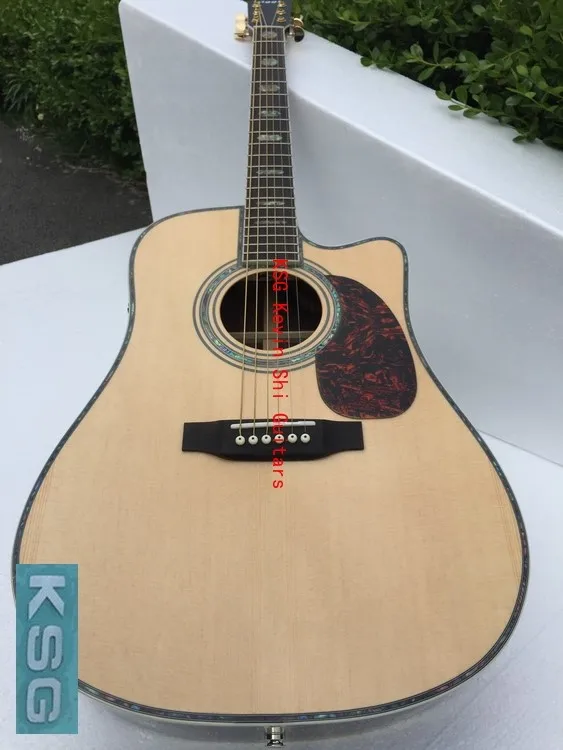 

2018 New + Factory + cutaway acoustic guitar solid spruce top single cut acoustic electric guitar KSG OEM classic folk acoustic