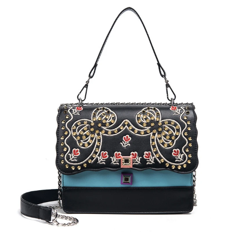 

Vintage women Butterfly Messenger Bags Small Rivets Embroidery Flower Shoulder Crossbody bag High Quality PU Leather Female Bag