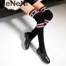 Роскошные брендовые носки; Женские Сапоги выше колена; сезон осень-зима; вязаная обувь; высокие сапоги до бедра; эластичные узкие Size33-43