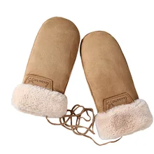 New Lovely Cartoon Bear Claw Mittens Winter Warm Thick Cashmere Suede Leather Men Women Student Outdoor