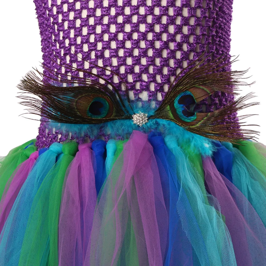 Peacock Flower Girl Tutu Dress Turquoise and Purple Tulle Wedding Dress Kids Purim Party Ball Gown Elegant Princess Prom Dress (8)