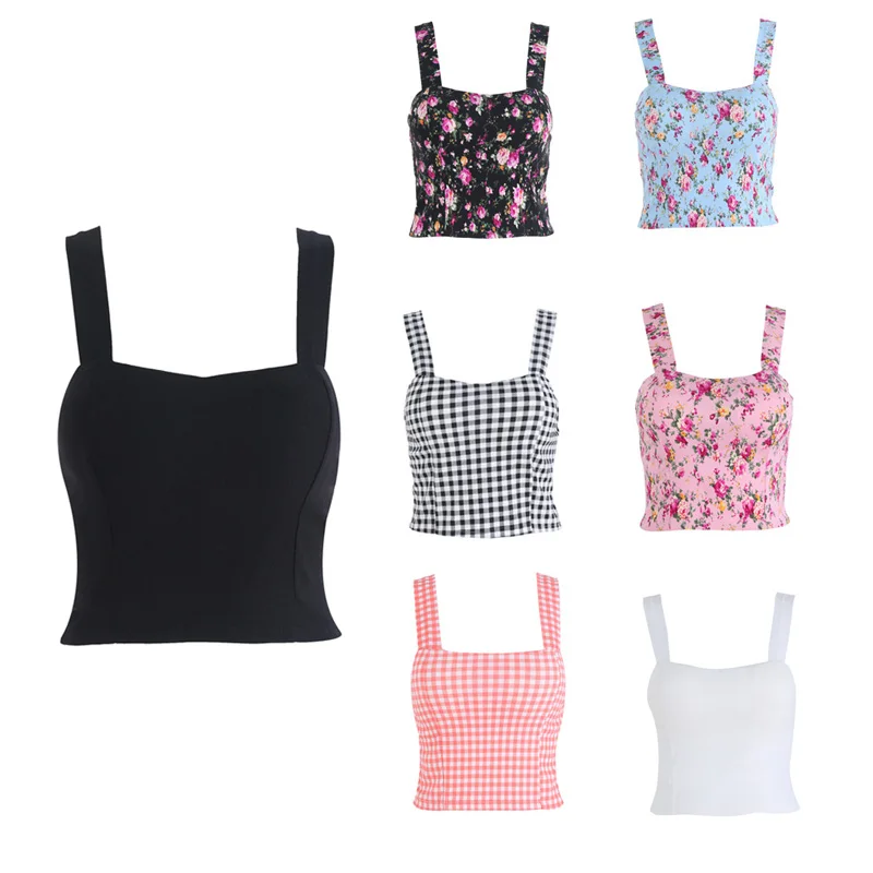 

Floral Crop Top Women Camisole Dill Tank Tops Female Cropped Feminino Short Vest