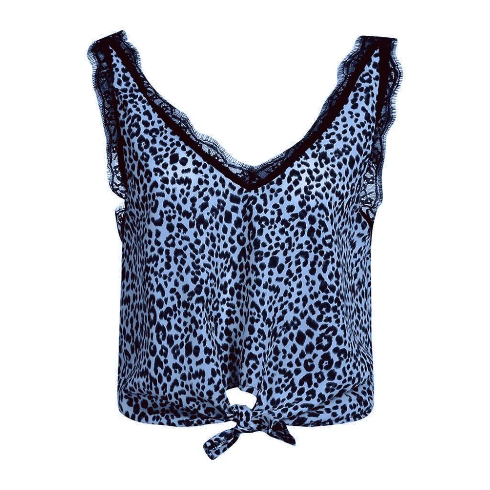Модный женский летний 2019 дизайн тонкий женский сексуальный низкий воротник v-образный вырез слинг Леопардовый принт кружевной жилет топы
