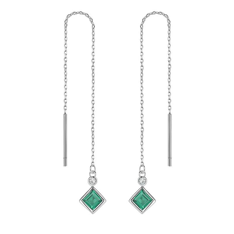 

Red Trees Brand Fine Jewelry 925 Sterling Silver Long Line Chain Earrings For Woman Fashion Green Stone Earrings Drop Wholesale