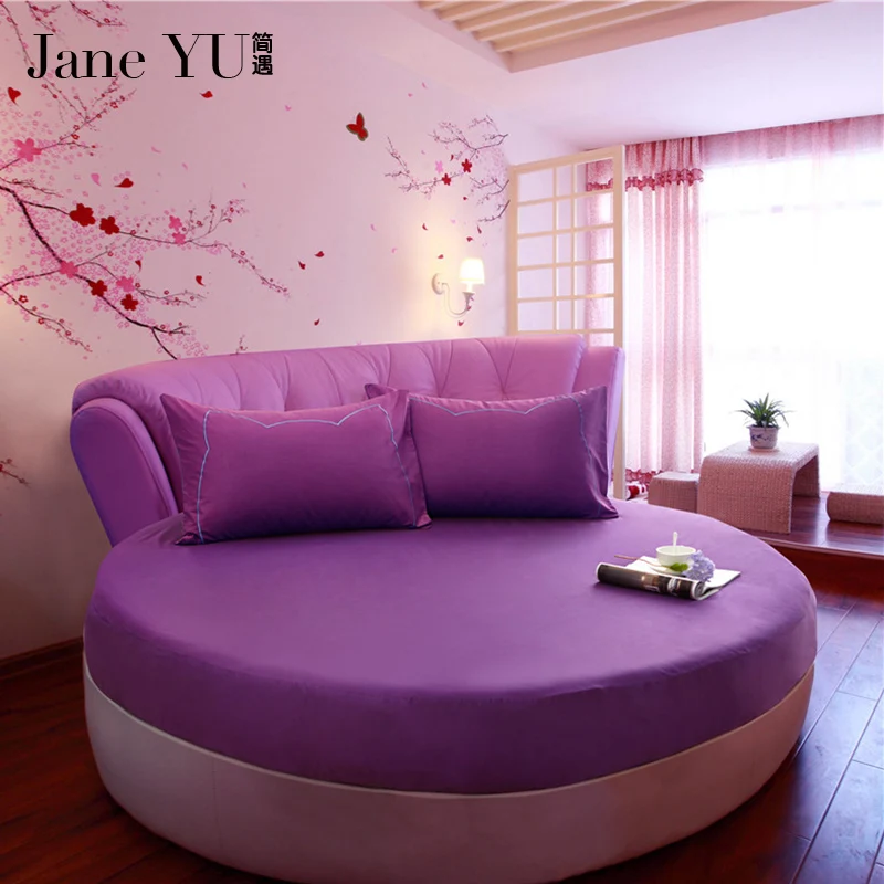 Janeyu Cotton Elastic Fitted Sheet Solid Round Mattress Cover Home Bed