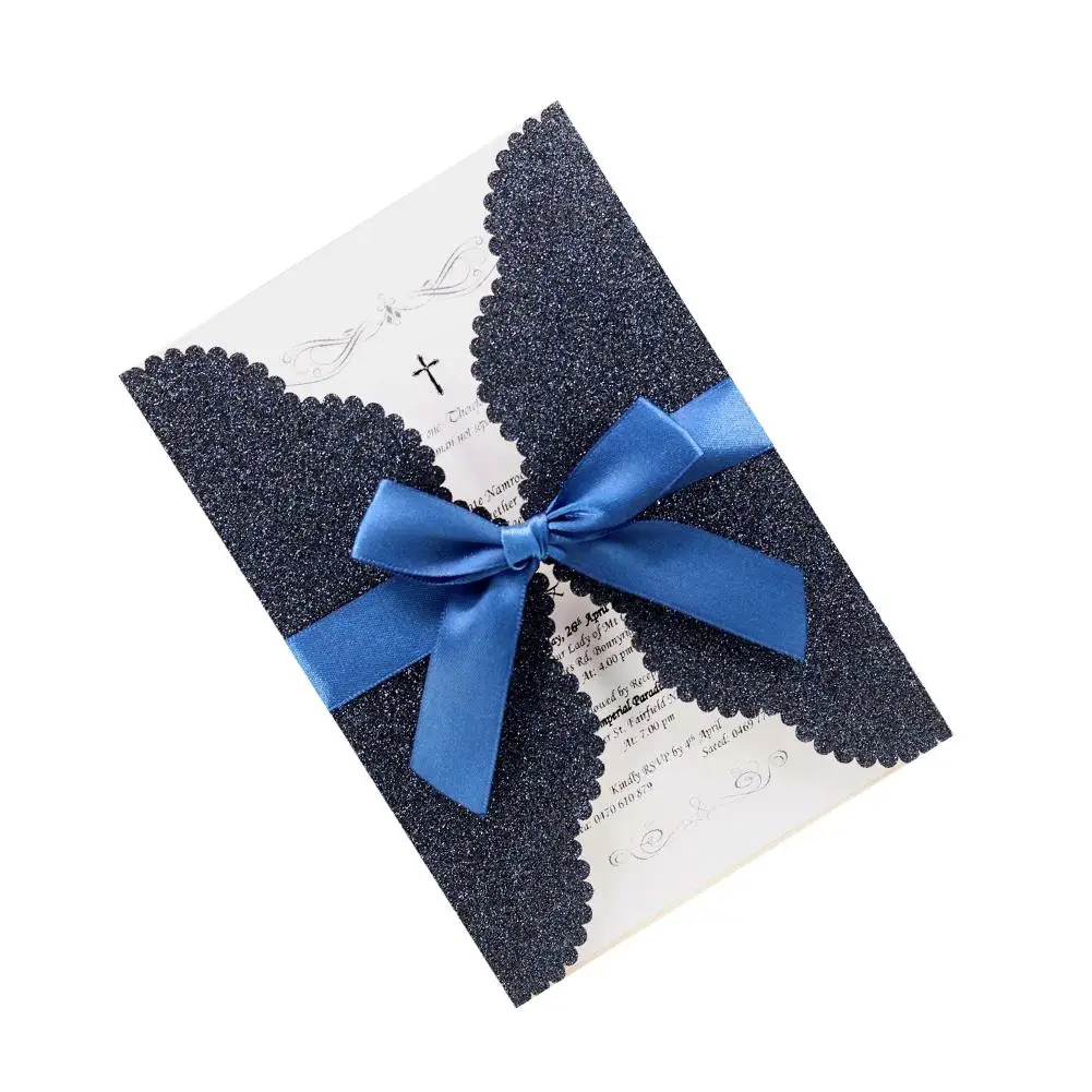  10PCS Simple Greeting Card Glitter Powder Silver Holiday Invitation Letter For Wedding - 33015549041