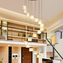 Double staircase long pendant lamp Nordic restaurant creative Pendant Lights modern living room bar crystal glass lamps light