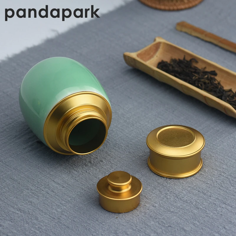 Pandapark портативный алюминиевый Celadon чайный Caddy фарфоровый контейнер для хранения металлический керамический Органайзер банка PPX007