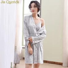 Женский халат в цветочек и платье наборы сексуальный v-образный вырез Кружевная отделка Cami+ кимоно халат элегантная Домашняя одежда 2 шт. с поясом юката женский сексуальный