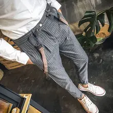 Мужские полосатые комбинезоны в британском стиле, брюки на подтяжках, шикарные повседневные мужские зауженные брюки, мужские брюки, брюки