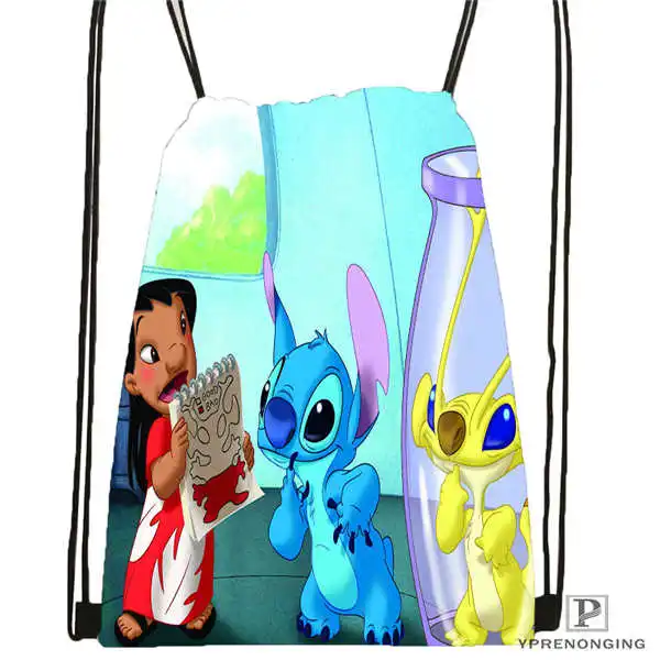 Custom Lilo and Stitch Drawstring Backpack Bag Cute Daypack Kids Satchel (Black Back) 31x40cm