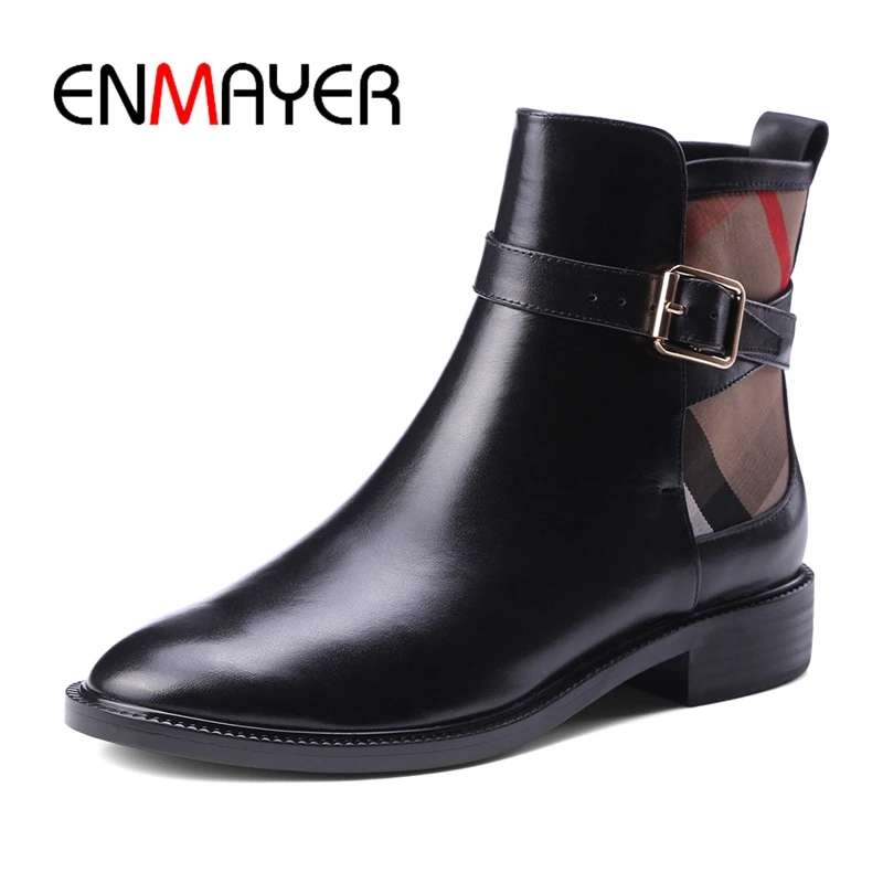 

ENMAYER Round Toe Square Heel Ankle Slip-On Winter Boots Women Botas Mujer Invierno Size 34-39 ZYL1695