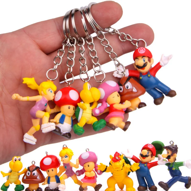 8 PCS/Set new Super Mario Bros Keychain Mini PVC Figure Toys Wario Luigi Donkey Kong Peach Bowser mario bros birthday gift