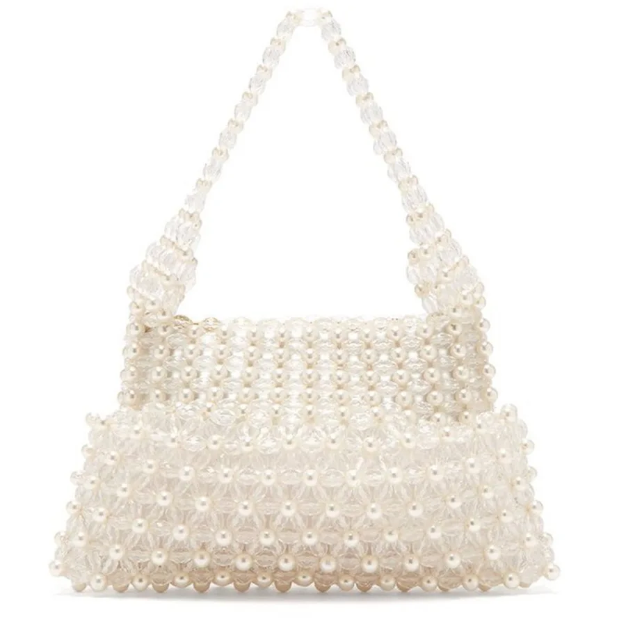 

Designer Acrylic Crystal Pearl Women Handbags Luxury Pearls Beaded Shell Totes Woman Bags Handmade Charm Evening Bag Lady Purse