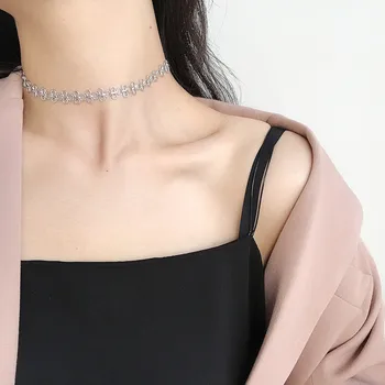 

LouLeur 925 sterling silver Lace neckalce silver modern fashion elegant petal Chic choker necklace for women festival jewelry
