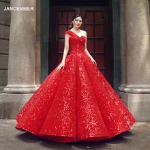 J66567 jancember вздутые Вечерние платья на одно плечо с v-образным вырезом длина до пола красного цвета платье для выпускного вечера vestidos de 15 a os
