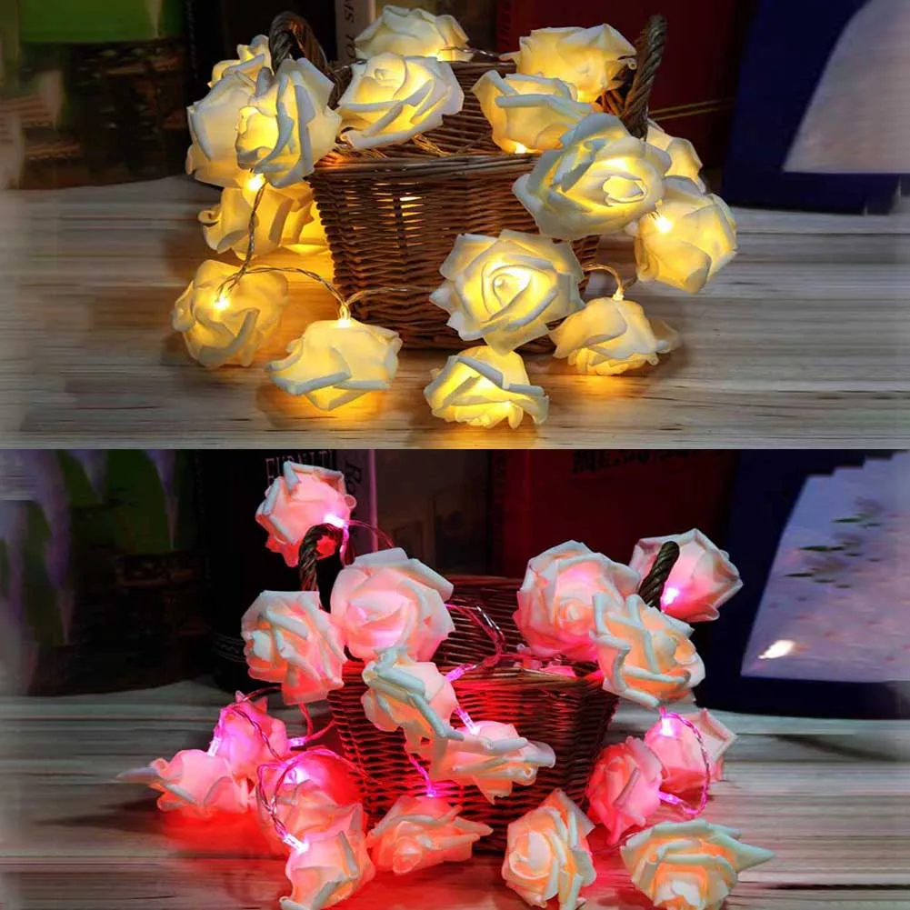 

2 Meters 20 Leds Battery Powered Rose Flower String Fairy Lights for Wedding Party Christmas Event Decoration