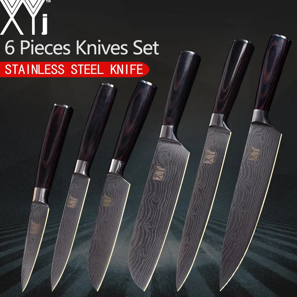 

XYj Brand Kitchen Knives 3.5" 5" 7" 8" inch Stainless Steel Knife Imitation Damascus Pattern Fruit Santoku Santoku Chef Knife