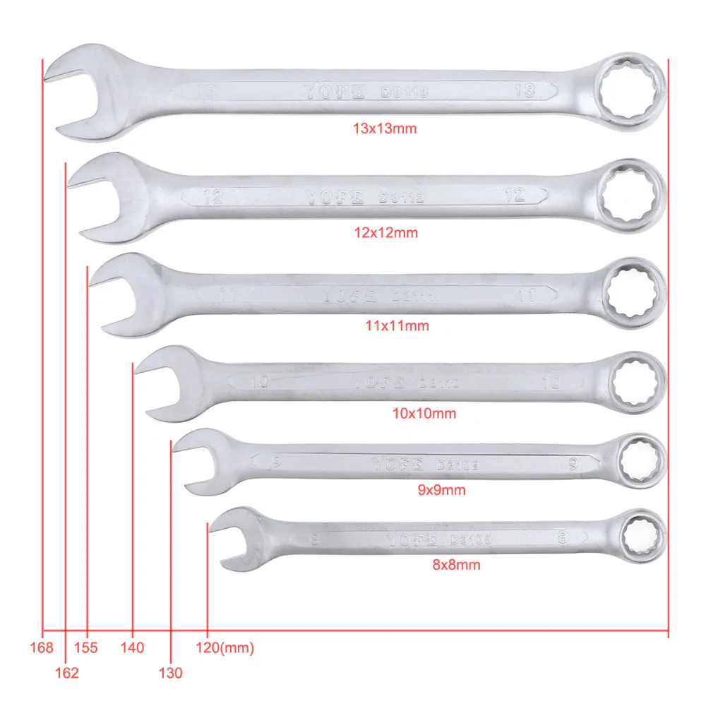 12 шт./лот YOFE 8 мм-19 мм комбинированный гаечный ключ Набор Профессиональный храповой ключ инструмент для установки/обслуживания