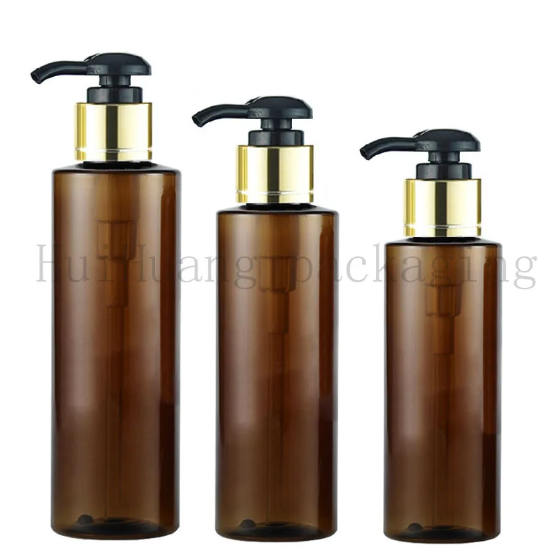 100/120/150ml empty gold pump plastic cosmetic brown bottles,shampoo