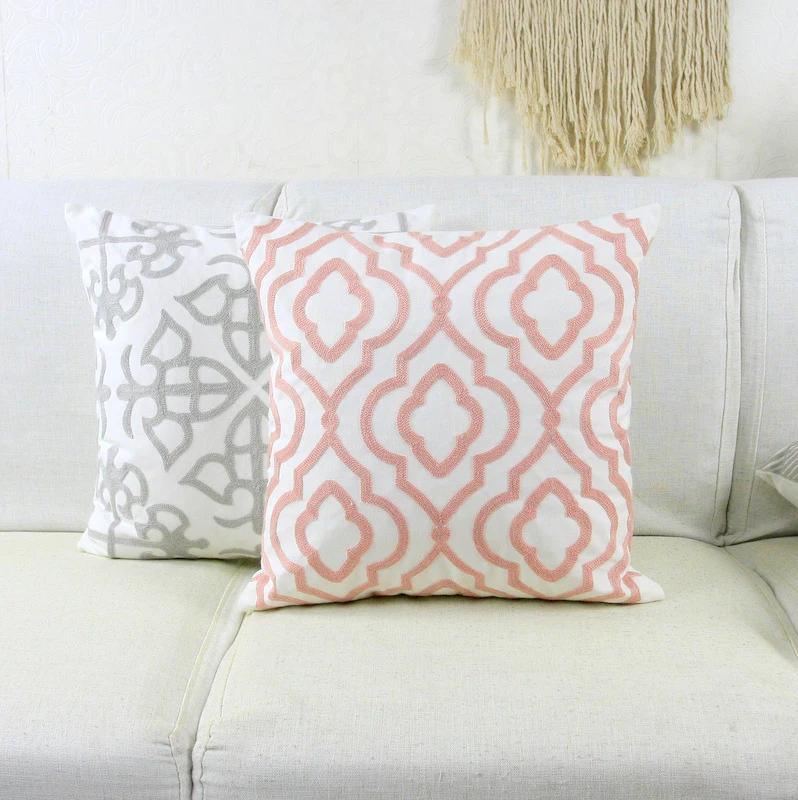 Наволочка для подушки с вышивкой, Геометрический Цветочный марокканский серый чехол для подушки с вышивкой для дивана, простой домашний Декор 45*45 см