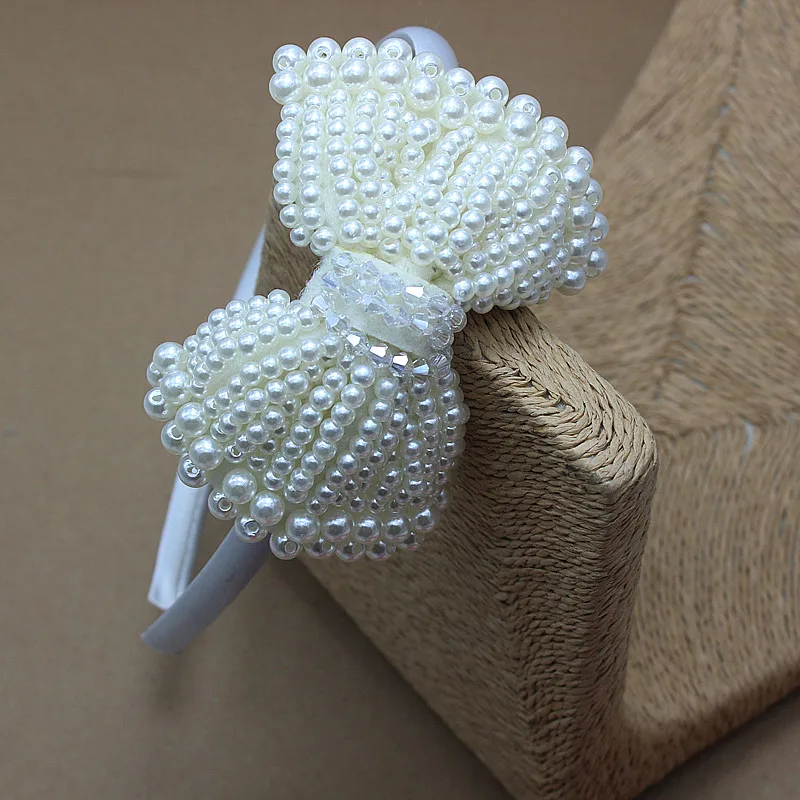 

girl headband pearl bow headband wedding Princess beads hairband satin headband vintage bow 6pcs